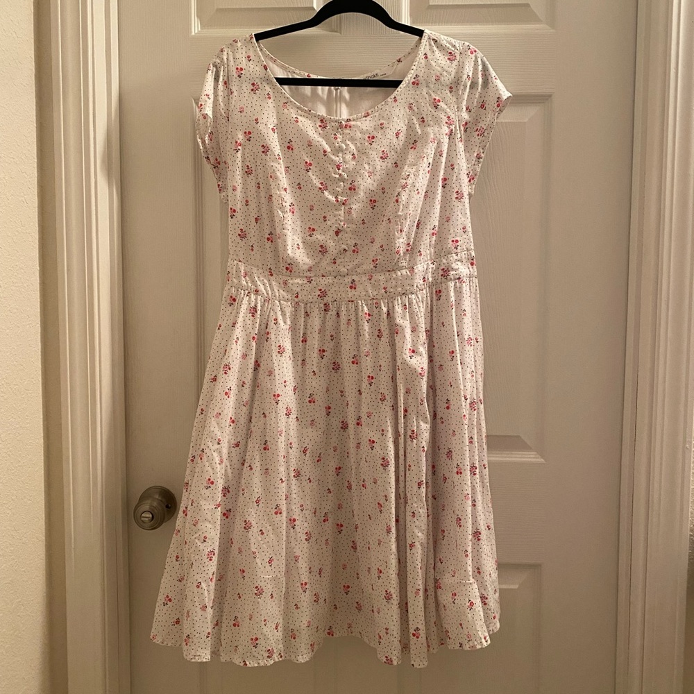 Eshakti floral polka dot fit and flair dress